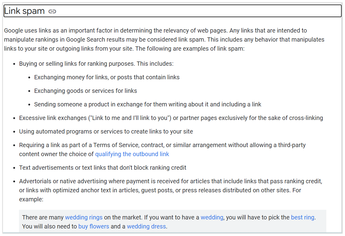 Consignes de Google sur le spam de liens